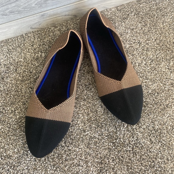 Pointed Toe Ballet Flats Size 38 Camel Captoe Woven Fabric Upper Slip On - Picture 2 of 6